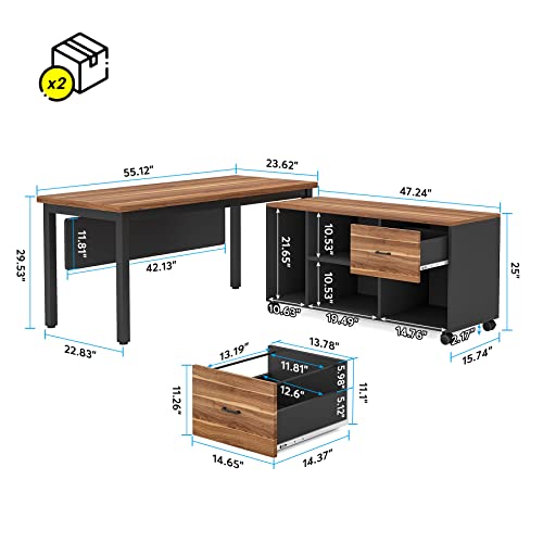 Tribesigns L-Shaped Computer Desk with Storage Drawers Cabinet Set, Large Executive Office Desk with Shelves, Industrial Business Furniture Workstation for Home Office