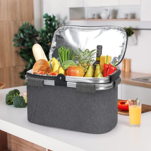 HappyPicnic Cooler Tote Bag 26L, Collapsible Picnic Basket Cooler with Aluminium Handle for Food, Shopping Grocery, Work or Outdoor Hiking Men Woman