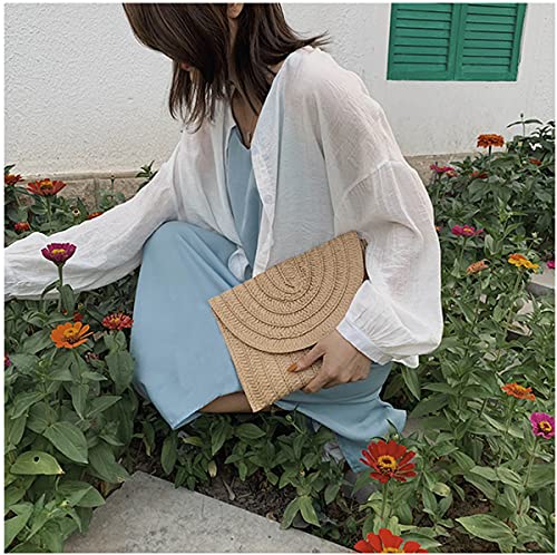 Straw Bag Straw Shoulder Bag Straw Clutch Straw Crossbody Bag Casual Beach Straw Handmade Bag for Women Envelope Purse Wallet