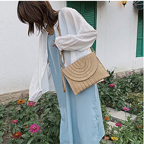 Straw Bag Straw Shoulder Bag Straw Clutch Straw Crossbody Bag Casual Beach Straw Handmade Bag for Women Envelope Purse Wallet