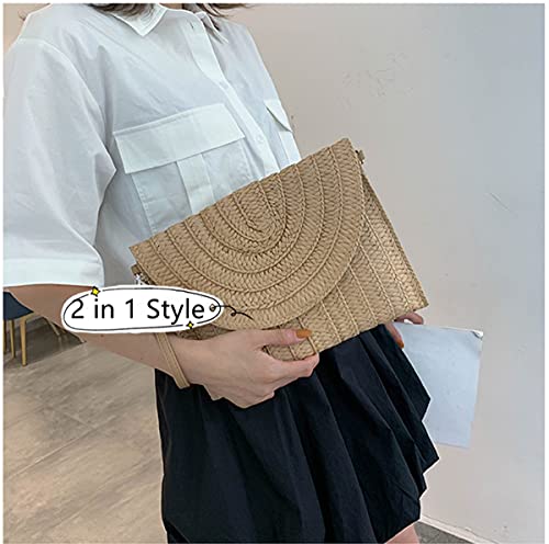 Straw Bag Straw Shoulder Bag Straw Clutch Straw Crossbody Bag Casual Beach Straw Handmade Bag for Women Envelope Purse Wallet