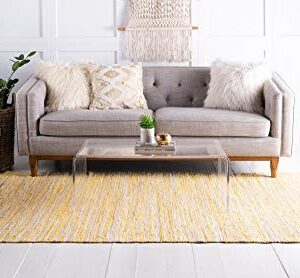 Rugs.com Chindi Cotton Collection Rug – 2' x 3' Yellow Flatweave Rug Perfect for Living Rooms, Large Dining Rooms, Open Floorplans