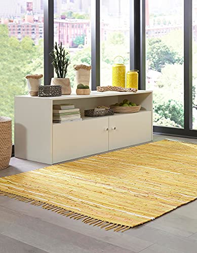 Rugs.com Chindi Cotton Collection Rug – 2' x 3' Yellow Flatweave Rug Perfect for Living Rooms, Large Dining Rooms, Open Floorplans