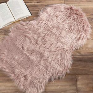 sheepskin throw rug faux fur 2×3-foot high pile soft and plush mat for bedroom, kitchen, bathroom, nursery & office by lavish home