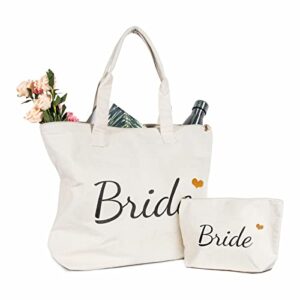 topdesign canvas tote bag with zipper, bridal shower gifts for bride, wedding bachelorette bride gifts shoulder bag