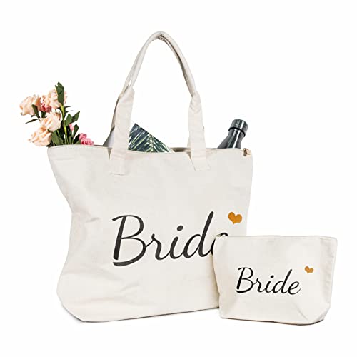 TOPDesign Canvas Tote Bag with Zipper, Bridal Shower Gifts for Bride, Wedding Bachelorette Bride Gifts Shoulder Bag