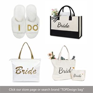 TOPDesign Canvas Tote Bag with Zipper, Bridal Shower Gifts for Bride, Wedding Bachelorette Bride Gifts Shoulder Bag