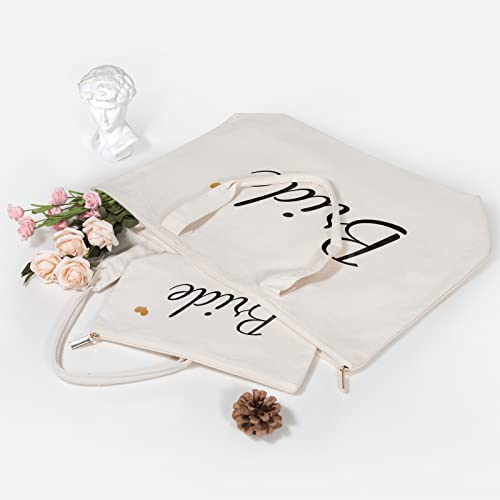 TOPDesign Canvas Tote Bag with Zipper, Bridal Shower Gifts for Bride, Wedding Bachelorette Bride Gifts Shoulder Bag