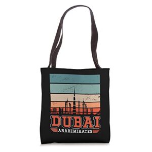 dubai arab emirates retro vintage sunset skyline dubai tote bag