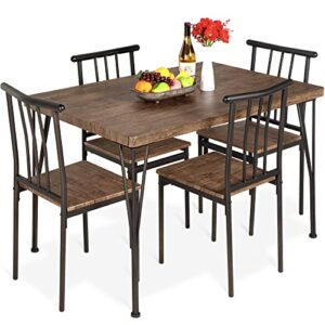 best choice products 5-piece metal and wood indoor modern rectangular dining table furniture set for kitchen, dining room, dinette, breakfast nook w/ 4 chairs – drift brown