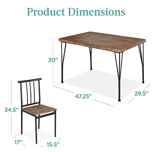 Best Choice Products 5-Piece Metal and Wood Indoor Modern Rectangular Dining Table Furniture Set for Kitchen, Dining Room, Dinette, Breakfast Nook w/ 4 Chairs - Drift Brown