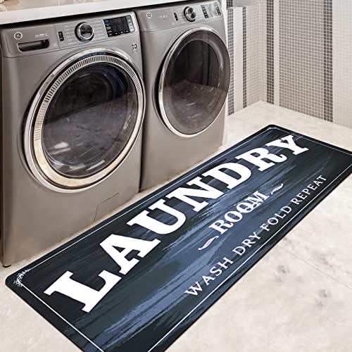 USTIDE 20X59 Non Skid Laundry Room Rug Runner, Black White Stain Resistant Laundry Room Mat Waterproof Floor Mat for Laundry Room Washroom Bathroom