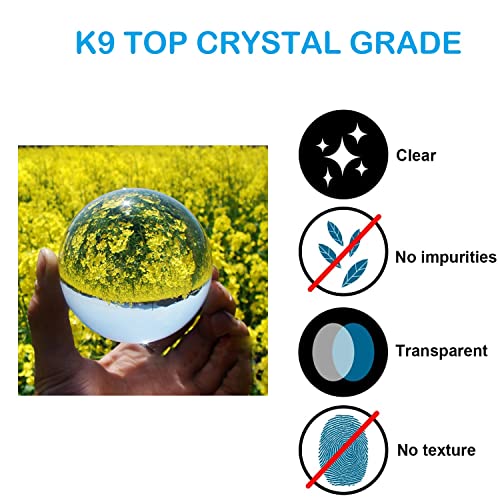 Glam Hobby K9 Crystal Ball, Photograph Crystal Ball with Stand and Pouch, K9 Crystal Suncatchers Ball with Microfiber Pouch, Decorative and Photography Accessory (60mm/2.36" Set, K9 Clear) (60mm)