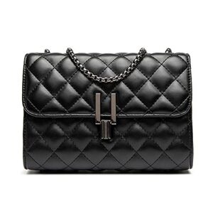small quilted crossbody handbag or shoulder bag with flap purse with chain strap for women (black – graphite chain)
