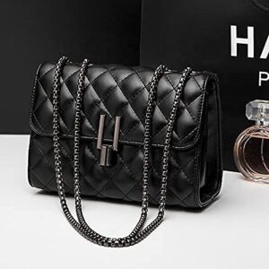 Small Quilted Crossbody Handbag or Shoulder Bag with Flap Purse with Chain Strap for Women (Black - Graphite Chain)