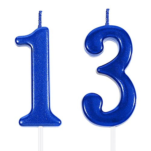 13th Birthday Cake Numeral Candles Cake Topper Happy Birthday Blue Cake Decoration for Party Favor Wedding Anniversary Celebration Supplies