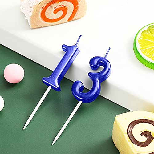 13th Birthday Cake Numeral Candles Cake Topper Happy Birthday Blue Cake Decoration for Party Favor Wedding Anniversary Celebration Supplies