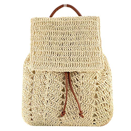 ZLM BAG US Handwoven Straw Backpack for Women Bohemian Beach Backpack Purse Drawstring Closure Casual Daypack