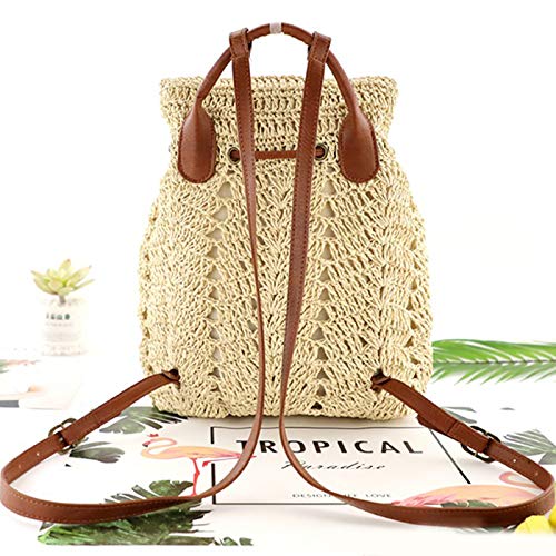 ZLM BAG US Handwoven Straw Backpack for Women Bohemian Beach Backpack Purse Drawstring Closure Casual Daypack