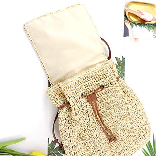 ZLM BAG US Handwoven Straw Backpack for Women Bohemian Beach Backpack Purse Drawstring Closure Casual Daypack