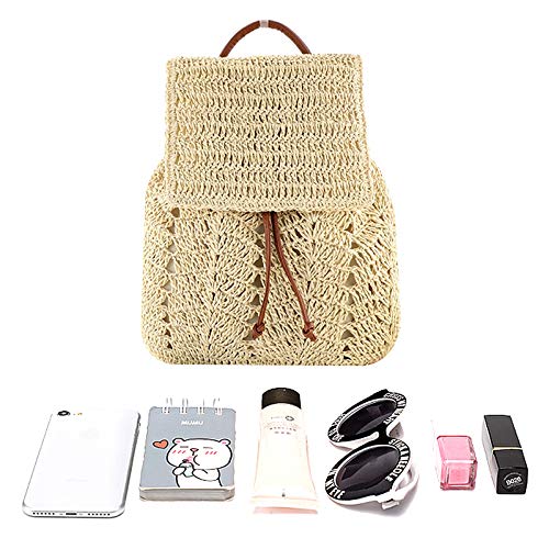 ZLM BAG US Handwoven Straw Backpack for Women Bohemian Beach Backpack Purse Drawstring Closure Casual Daypack