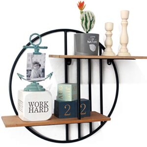 funerom rustic wood and metal wall mounted floating shelves decorative round wall shelf for living room, bathroom, kitchen