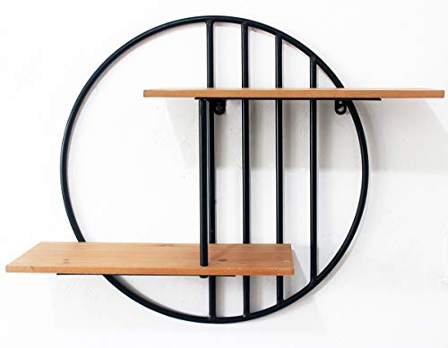 Funerom Rustic Wood and Metal Wall Mounted Floating Shelves Decorative Round Wall Shelf for Living Room, Bathroom, Kitchen