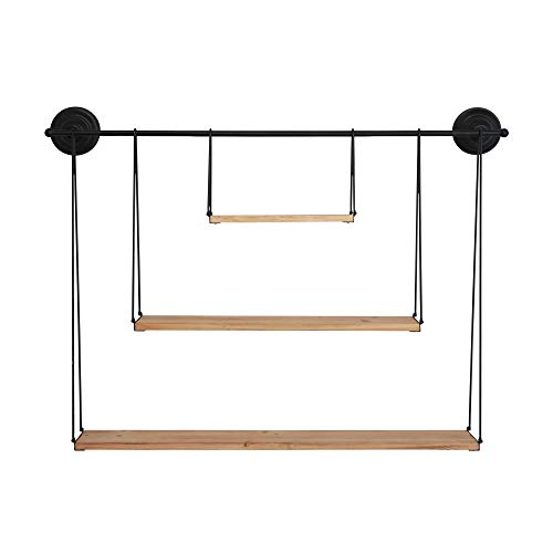 Stratton Home Decor 3 Tier Metal and Wood Wall Shelf, Extra Large, Black