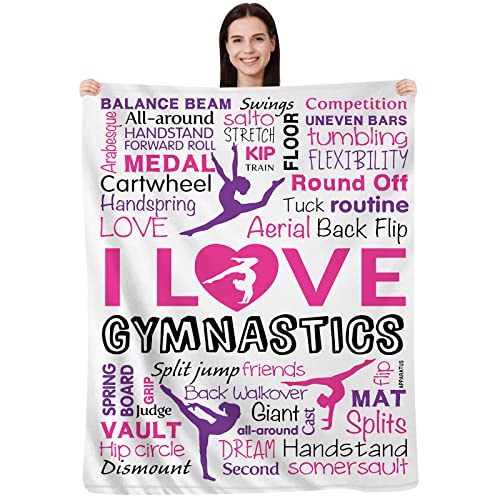 I Love Gymnastics Blankets and Throws,Cool Gymnastics Gifts for Girls Women,Flexibility Sport Fleece Plush Blanket,Ultra Soft Cozy Fuzzy Sofa Flannel Blanket - Hot Purple Pink, 50"x40"