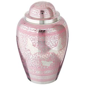m meilinxu pink butterfly urns, cremation urns for human ashes – display at home or in niche at columbarium – hand engraved urns for ashes adult for female & women & mother(butterflies – brass large