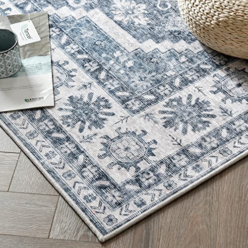 jinchan Area Rug 2x3 Persian Rug Vintage Floor Cover Indoor Kilim Rug Blue Multi Traditional Overdyed Doormat Retro Accent Rug Non Slip Door Mat for Kitchen Bathroom Living Room Bedroom