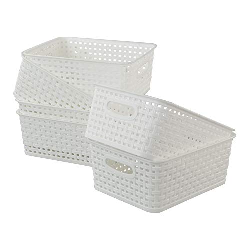 Xowine White Plastic Storage Basket, Set of 6