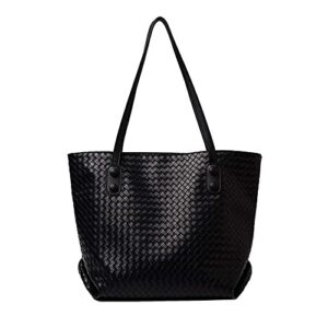 bella luna women’s large woven shoulder tote handbag (black)