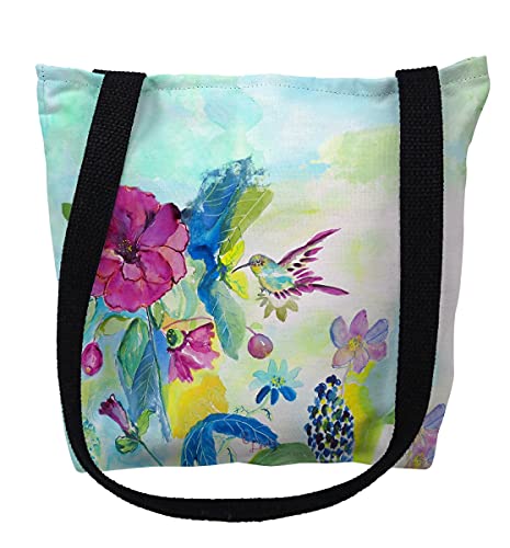 Betsydrake TY1042G 18 x 18 in. Hummingbird & Garden Tote Bag - Large Black