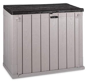toomax stora way all-weather outdoor horizontal 4.25′ x 2.5′ storage shed cabinet for trash can, garden tools, & yard equipment, taupe gray/anthracite
