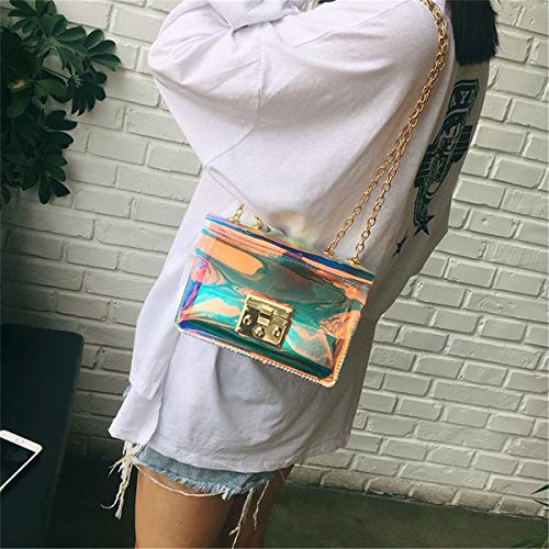 Iridescent Purse Holographic Bag Chain Crossbody Messenger Bag Evening Clutch for Women and Girls (Style B)