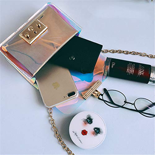 Iridescent Purse Holographic Bag Chain Crossbody Messenger Bag Evening Clutch for Women and Girls (Style B)