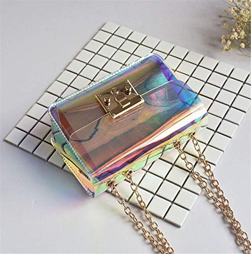 Iridescent Purse Holographic Bag Chain Crossbody Messenger Bag Evening Clutch for Women and Girls (Style B)