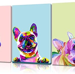 3 Piece Colorful Dog Wall Decor French Bulldog Wall Art Dog Decor Dog Room Decor Animal Wall Art Animal Posters Dog Wall Art Dog Poster for Living Room Bedroom Office Decor (12''Wx16''Hx3PCS)