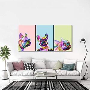 3 Piece Colorful Dog Wall Decor French Bulldog Wall Art Dog Decor Dog Room Decor Animal Wall Art Animal Posters Dog Wall Art Dog Poster for Living Room Bedroom Office Decor (12''Wx16''Hx3PCS)