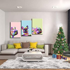 3 Piece Colorful Dog Wall Decor French Bulldog Wall Art Dog Decor Dog Room Decor Animal Wall Art Animal Posters Dog Wall Art Dog Poster for Living Room Bedroom Office Decor (12''Wx16''Hx3PCS)