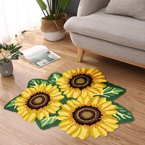 tealp sunflower area rug yellow flower doormat cute rug for kids rustic carpet handmade rug washable floral mats for bedroom/living room/bathroom/kitchen 35”x 25”