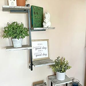 Farmhouse, Wall Mounted Floating Shelves – Set of 2 Decorative Shelves w/ Metal Brackets - Industrial Shelves for Bedroom, Living Room or Bathroom – Modern Wall Décor & Book Shelf Idea - Rustic White