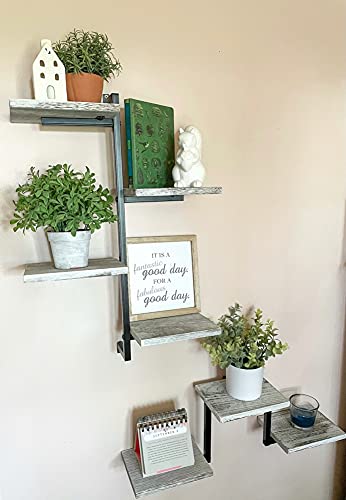 Farmhouse, Wall Mounted Floating Shelves – Set of 2 Decorative Shelves w/ Metal Brackets - Industrial Shelves for Bedroom, Living Room or Bathroom – Modern Wall Décor & Book Shelf Idea - Rustic White