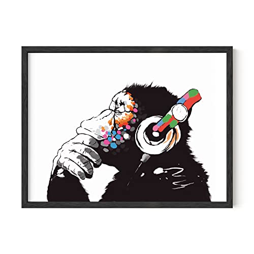 HAUS AND HUES Headphone Wall Art Banksy Wall Poster, Banksy Poster Graffiti Pop Art Wall Art for Teen Boys Bedroom Banksy Gorilla Art Wall Decor Monkey Posters UNFRAMED 12"x16" (Banksy Chimp)