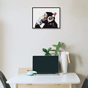 HAUS AND HUES Headphone Wall Art Banksy Wall Poster, Banksy Poster Graffiti Pop Art Wall Art for Teen Boys Bedroom Banksy Gorilla Art Wall Decor Monkey Posters UNFRAMED 12"x16" (Banksy Chimp)