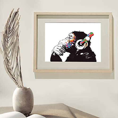 HAUS AND HUES Headphone Wall Art Banksy Wall Poster, Banksy Poster Graffiti Pop Art Wall Art for Teen Boys Bedroom Banksy Gorilla Art Wall Decor Monkey Posters UNFRAMED 12"x16" (Banksy Chimp)