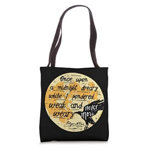 once upon a midnight edgar allan poe raven quote nevermore tote bag