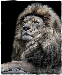 kyku lion blankets for adults animal throw blanket for kids face black fleece home decorative living room sofa hug nap travel car soft warm cozy 3d printed design gifts (black, 50″ × 60″)