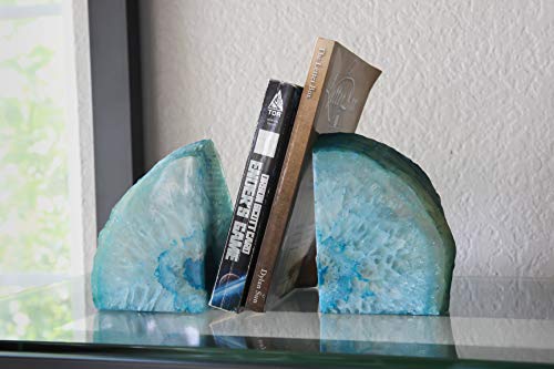 Brazilian Agate Polished Crystal Bookends Dyed Non-Toxic Blue with Rubber Bumpers (2 to 3 Lbs)